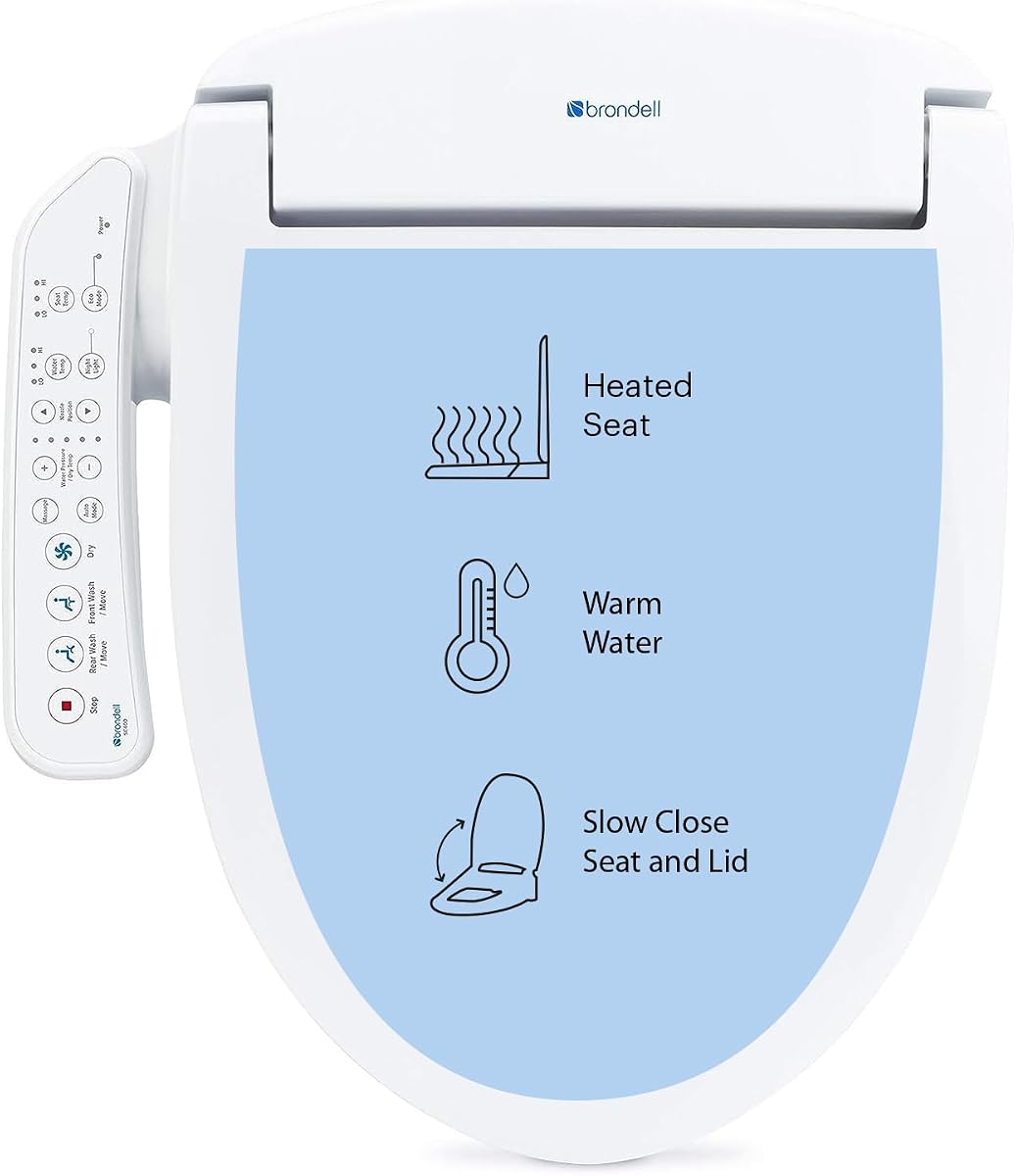 Brondell SE400-EW Swash SE400 Electric Bidet Toilet Seat With Heated Seat, Oscillating Stainless Steel Nozzle, Warm Air Dryer, Night Light, Gentle Close Lid, White Side Arm Control, Elongated