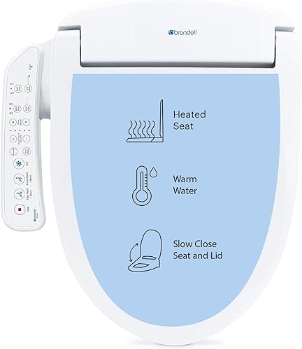 Brondell SE400-EW Swash SE400 Asiento de inodoro eléctrico con asiento calefactado, boquilla oscilante de acero inoxidable, secador de aire