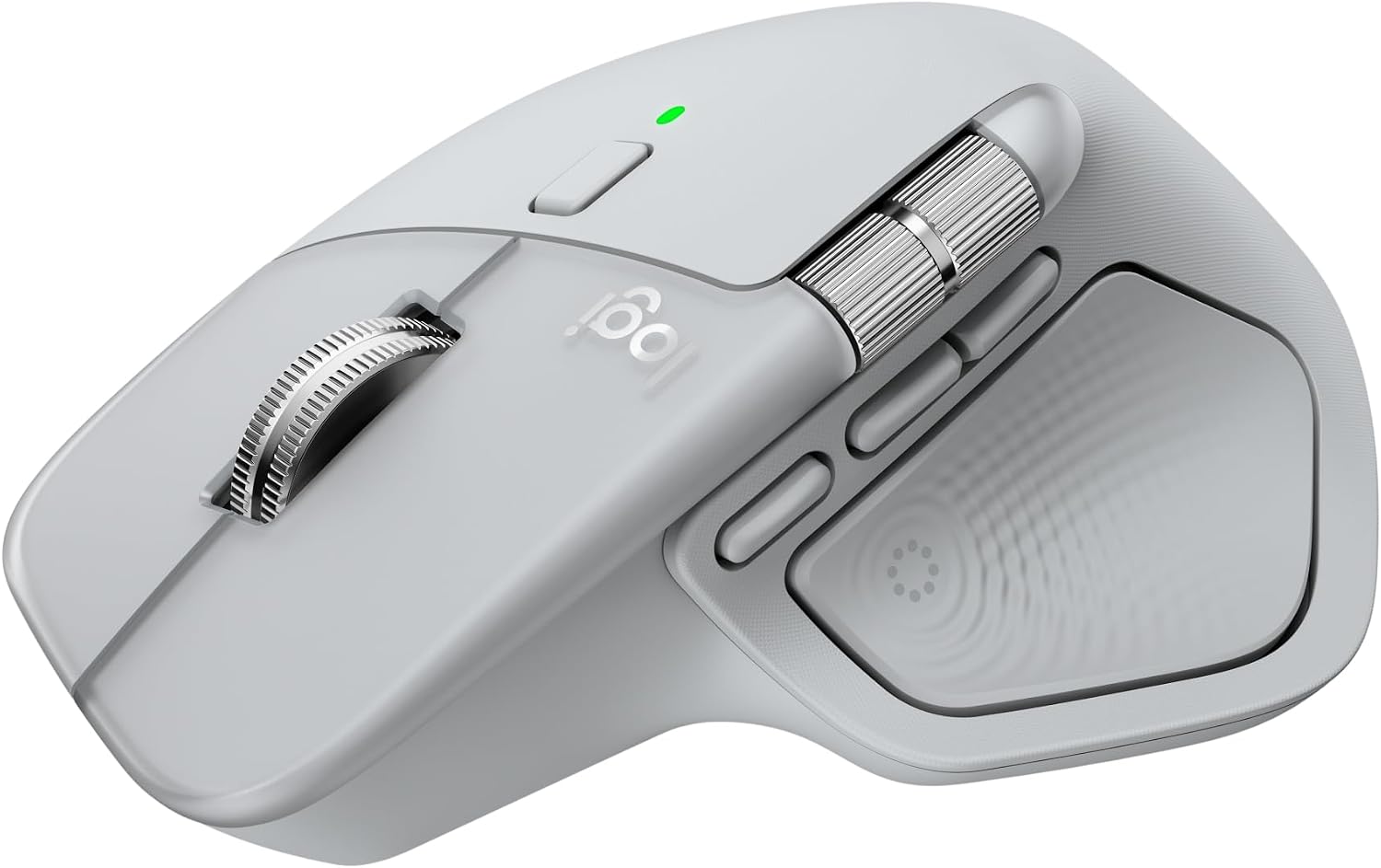 MX Master 4 Ergonomic Wireless Mouse with Haptics - Pale Gray | Advanced performance haptic feedback, Ultra-Fast Scrolling, 8K DPI Any-surface, Quiet Clicks, Windows/MacOS, Wireless, USB-C