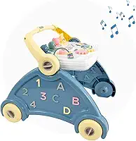 Andador de Empurrar Infantil Didático Azul para Bebê Divertido com Som Poliplac