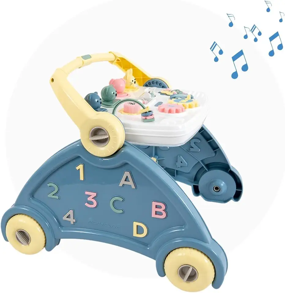 Andador de Empurrar Infantil Didático Azul para Bebê Divertido com Som Poliplac