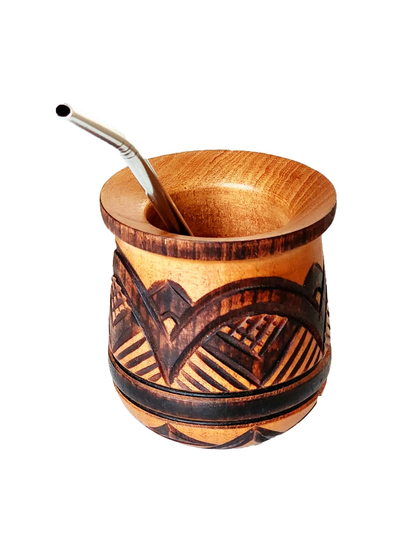Vaso Mate Argentino Original, Hecho a mano en Madera de Algarrobo Tallado a Mano por Artesanos Argentinos Premium (Tallado a Mano)