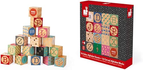 Miniatura 4 de Janod Kubix J08078 - 16 bloques de madera del alfabeto y números - Edades 2+