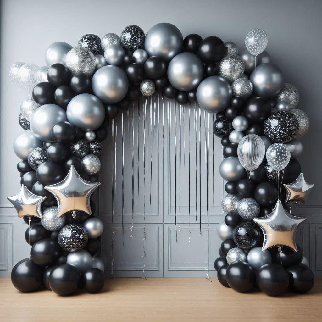 Black And Slver Balloon Arch Kt Brthday Party Decoratons - Etsy