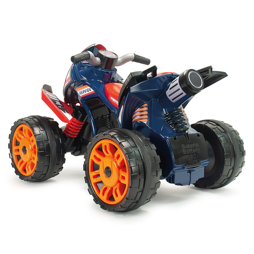 Quad Electrique Enfants 2 a 4 Ans The Beast Repsol 12V Pedale Accelerateur Marche Arriere Roues Larges Jouet Garcon Bleu Batterie Incluse Cadeau Exterieur Conduite INJUSA