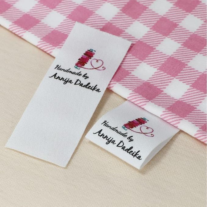 Custom Garment Labels - Personalized Brand Organic Cotton Ribbon Label Logo or Text Sewing DIY Label 100pcs Name Labels for Kids (25mm x (50mm + 20mm))