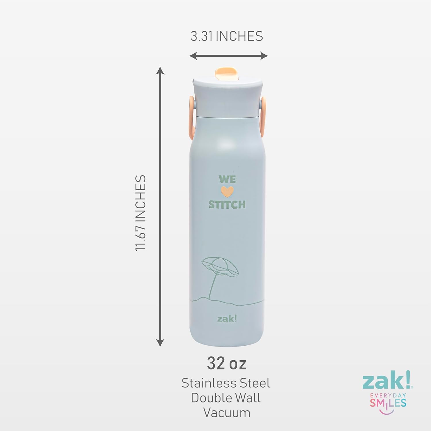 Zak Designs Disney Lilo & Stitch Harmony Water Bottle for Travel or At Home, 32oz Stainless Steel is Leak-Proof When Closed and Vacuum Insulated with Straw Lid, Carry Handle, and 3D Artwork - Image 8