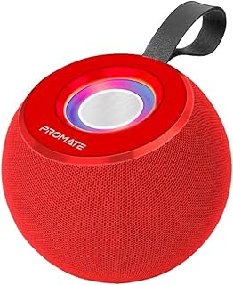 Promate LED Bluetooth Speaker, Dynamic 5W True Wireless Speaker with Long Battery Life, Micro SD Card Slot, USB Media Port, 360 Surround Sound and Colorful LED Light for Home and Outdoor, Juggler-Red