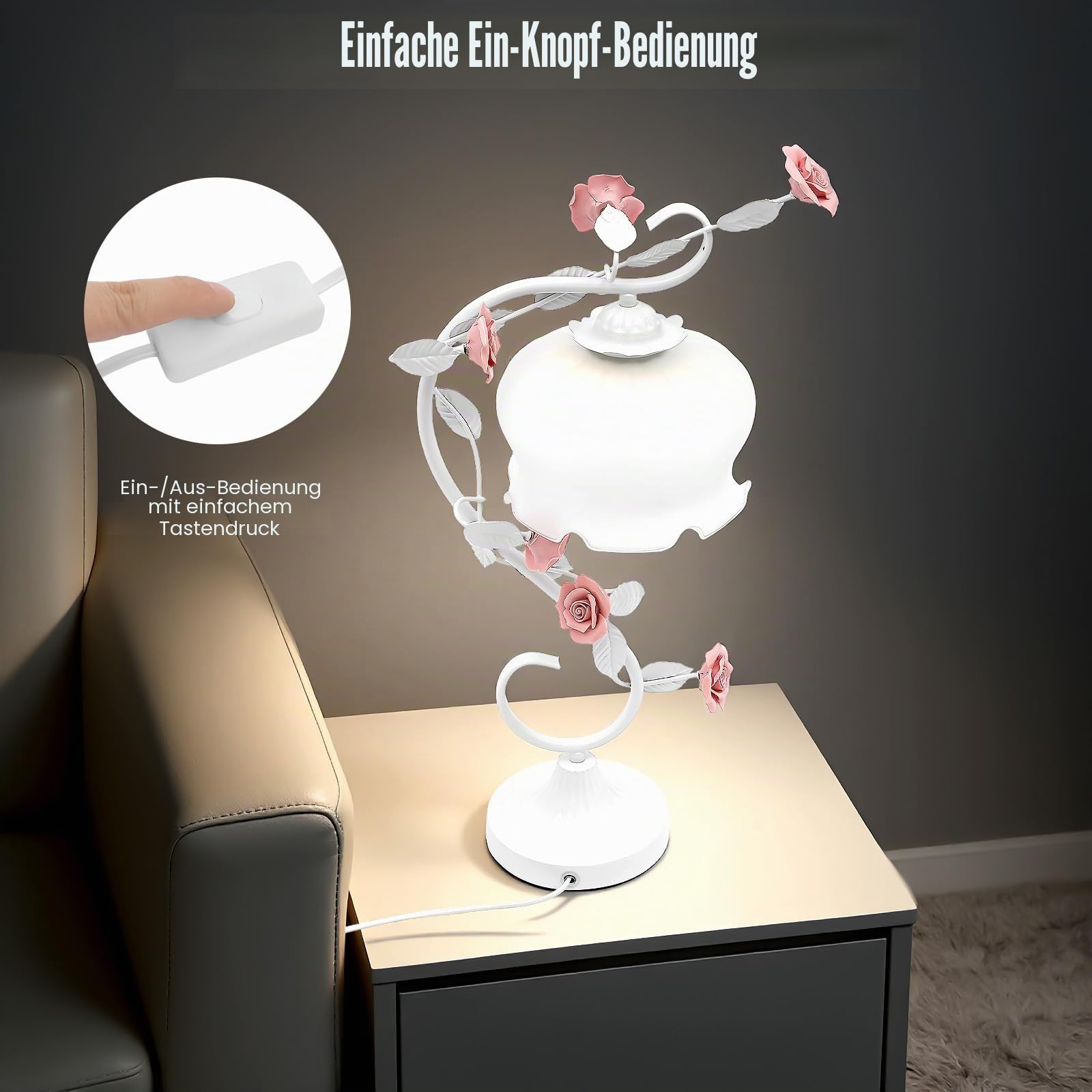 Tischlampe Nachttischlampe Modernes Design schöne Handgemachte Keramik Rose Form Tischleuchte mit LED