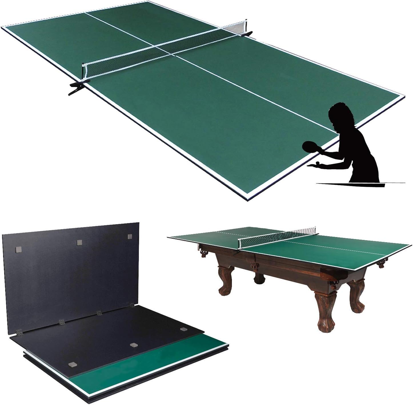 Portable Ping Pong Table Topper for Pool Table – Indoor Table Tennis Conversion Top Ping Pong Play 4 Pcs Foldable Clamp Net Post Scratch Resistant Space Save for Home Office Billiard Hockey