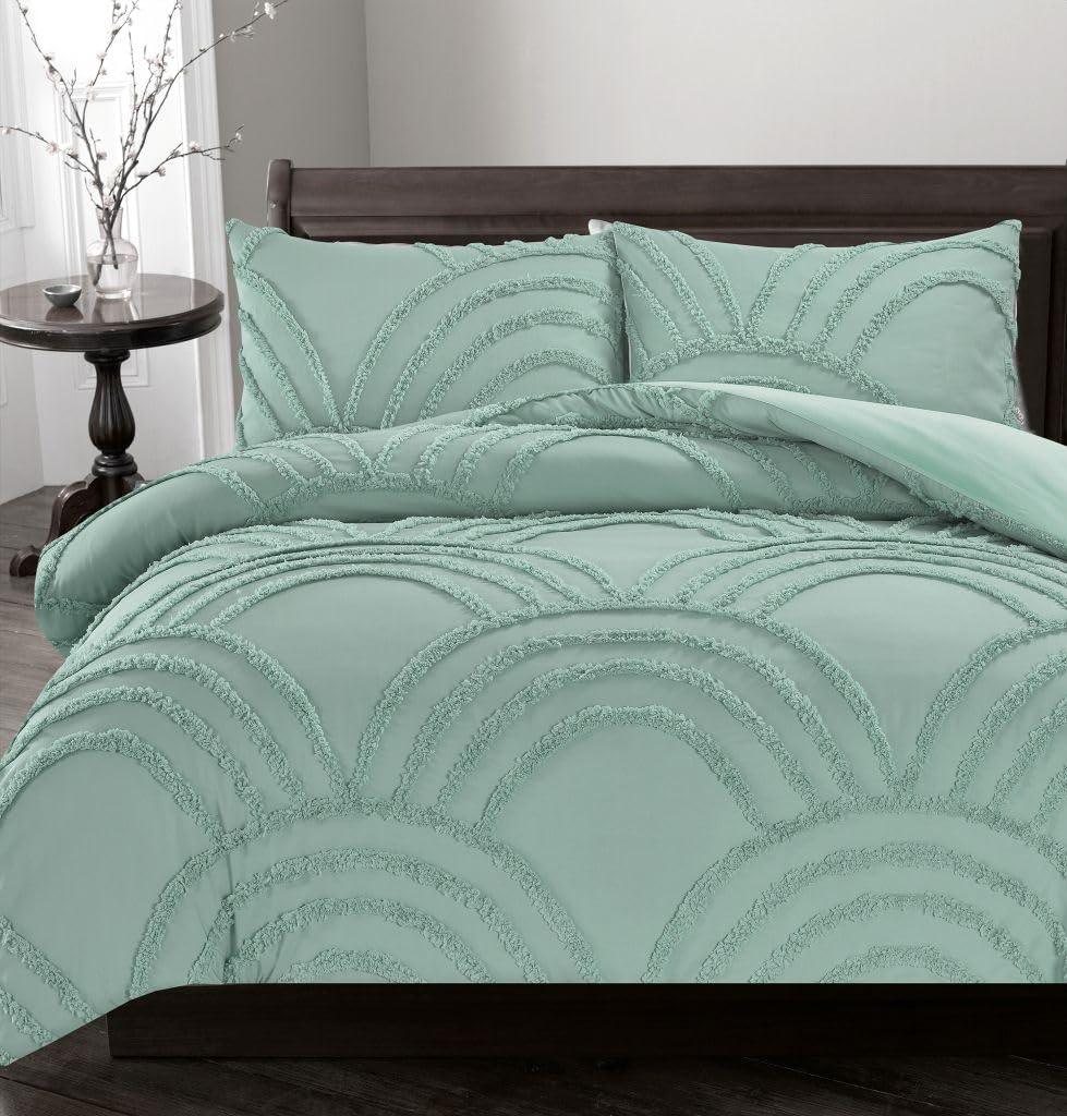 Axcent Comfort Zara Green Single Size Duvet Cover Set with 1 Matching Pillowcase Cover - Ultra Soft Polyester Easy Care Tufted Pattern Printed Quilt Reversible Bedding Set (135cm x 200cm)