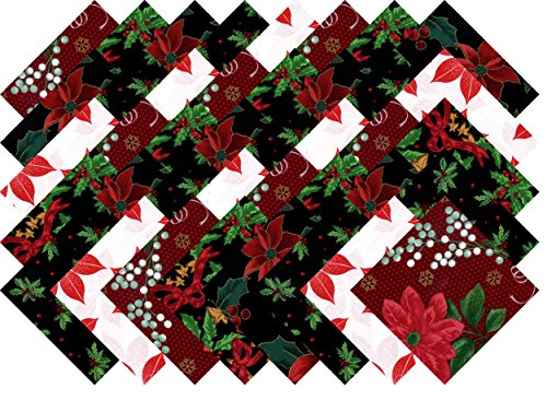 Christmas Poinsettia Holly Collection 40 Precut 5-inch Quilting Fabric Squares