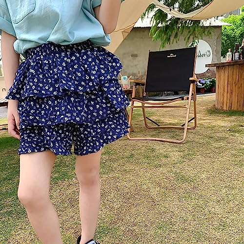 Girls Fashion Layered Ruffled Skirt Cute Embroidered Lace Hem Short Skirt Elastic Waist High Waisted Smocking Shorts3