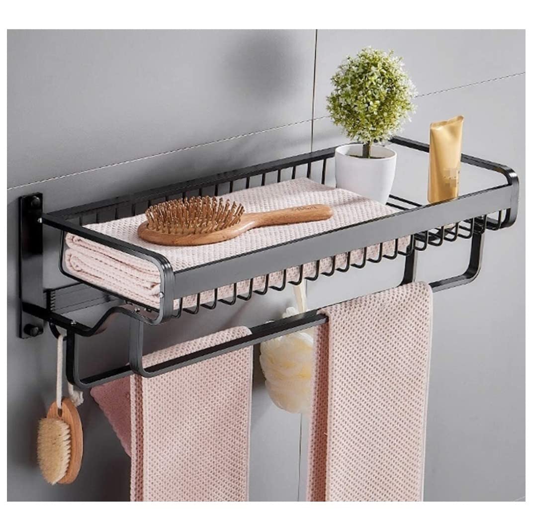 Porta Asciugamani Portasciugamani A Parete Space Alluminio Spesso Doppio Palo Strato Bagno Cucina Rack Multifunzione Accessori Per Il Bagno(57cm)