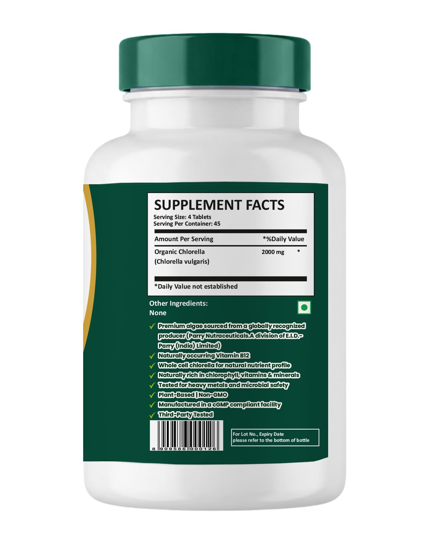 Organic Chlorella Tablets 2000 mg Per Serving (180 Tablets) – Premium Algae from Parry Nutraceuticals (E.I.D. Parry) – Whole Cell, Non-GMO, Plant-Based Supplement,No Other Ingredients — Amazon image 3