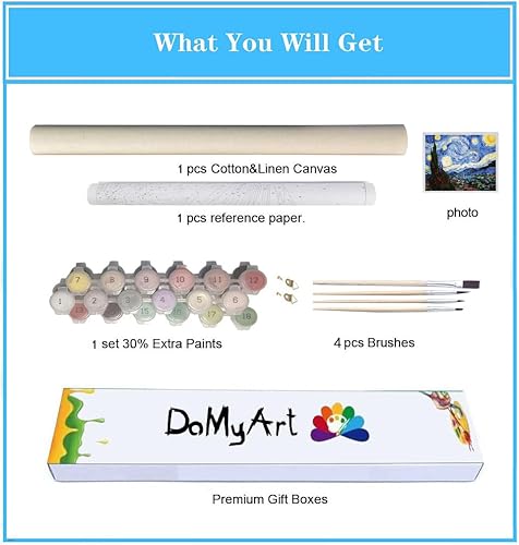 Miniatura 3 de DoMyArt Kit de pintura acrílica por números para adultos, pintura de fama mundial, 16 x 20 pulgadas (La noche estrellada)