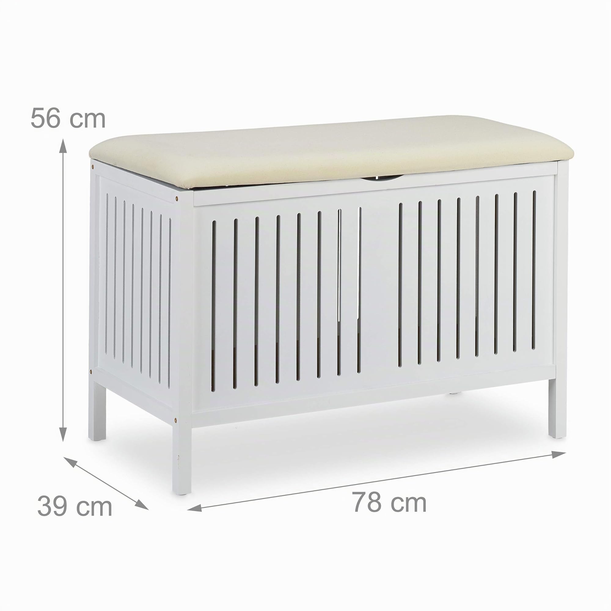 Relaxdays Cassapanca, Panca Contenitore con Seduta Imbottita, 80 L, Design Rustico, Portaoggetti, 56 x 78 x 39, Bianco