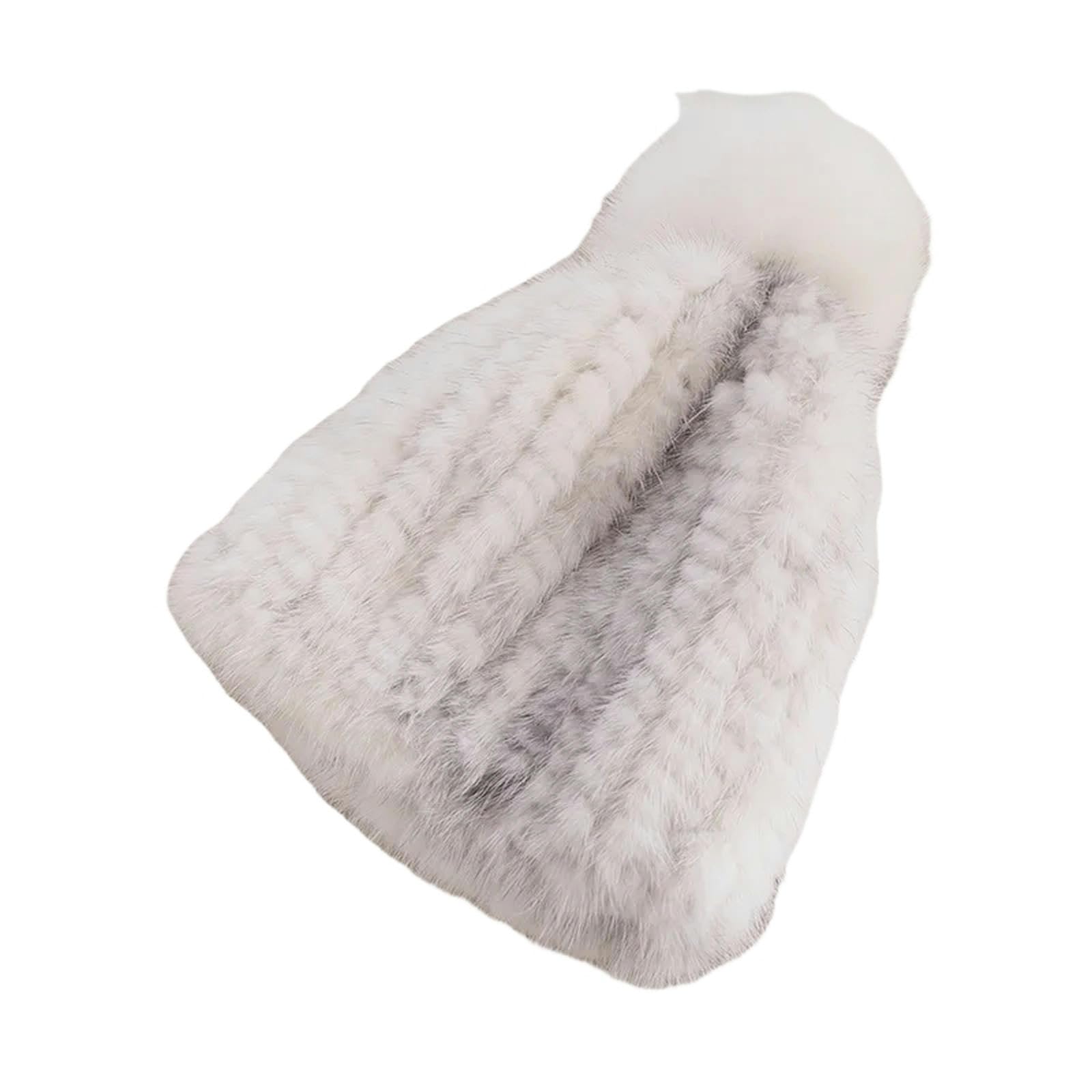 Bonnet femme blanc anti-froid doublé en tricot extensible avec pompon fourrure