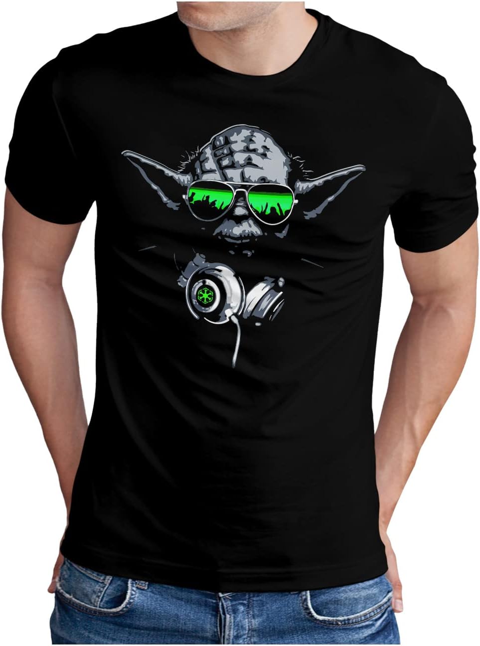 OM3® DJ-YODA T-Shirt | Men's | Deejay Headphones Party Club Music Beat Turntables | S - 5XL