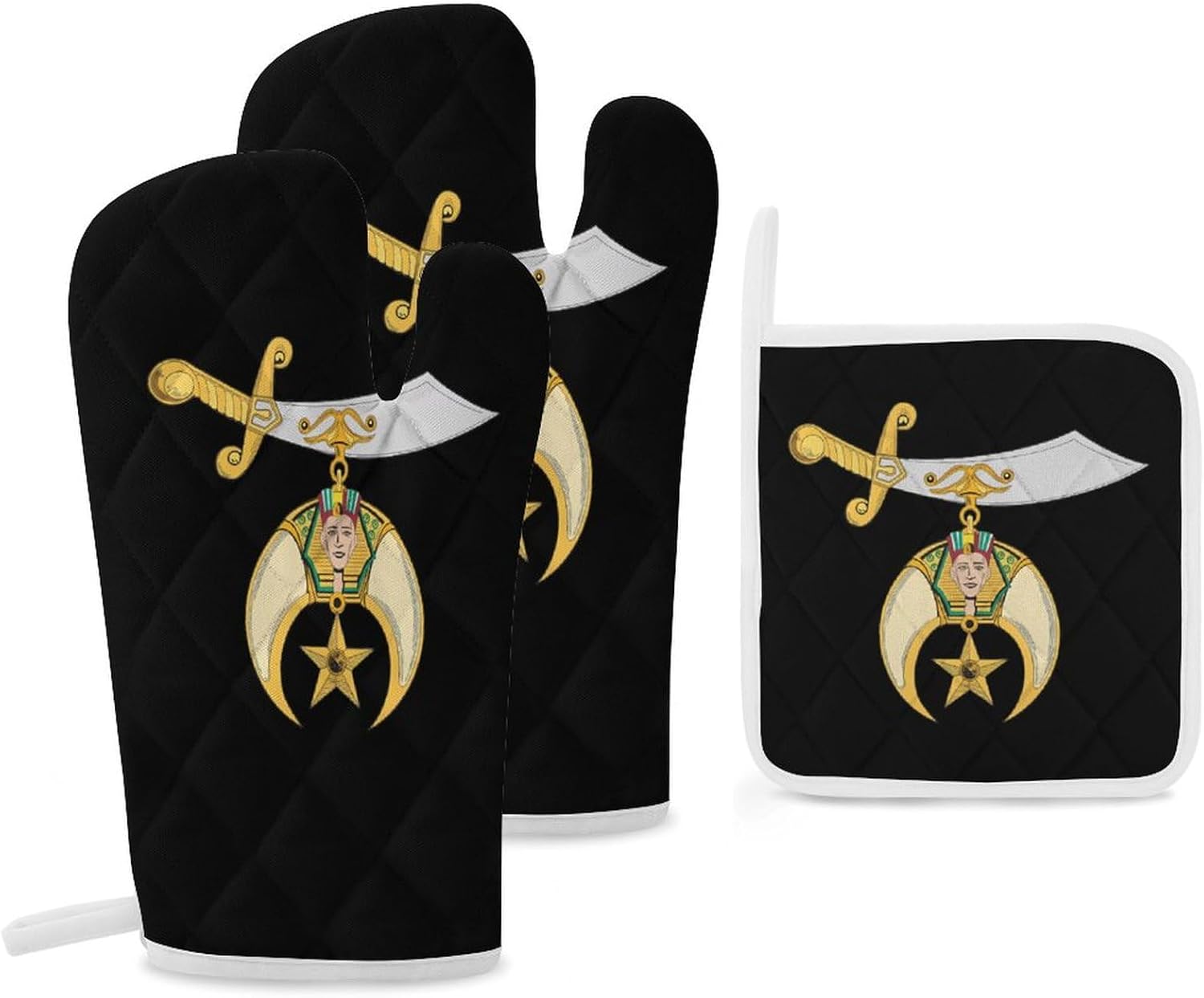 Shriner Logo Print Oven Mitts and Pot Holders 3 Piece Sets Heat Resistant Gloves Hot Pads Potholders for Kitchen Baking Cooking