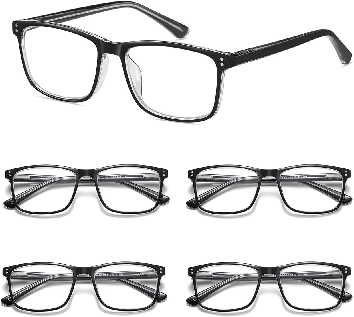 WAUDAR Reading Glasses for Men Women TR90 Frame Metal Spring Hinges Eyeglasses Readers for Men/Women 5 Pack Black 1.50