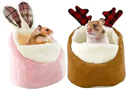 CooShou 2 peças, mini cama de hamster, cama de casa de animais pequenos quentes, acessórios de gaiola de ninho aconchegante, sofá de algodão leve para hamster anão