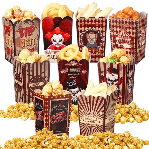 Image of Weekgrat 90 Pcs 9 Styles Halloween Creepy Popcorn Boxes Cardboard Popcorn Bags Snack Boxes Spooky Treat Bags for Candy Biscuits Party Favors
