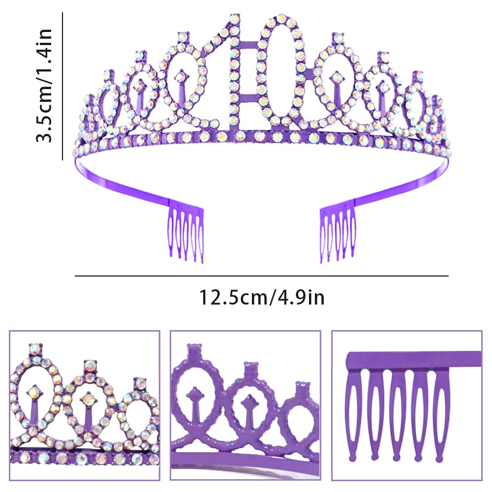 Viola 10° compleanno tiara fascia per ragazze principessa corona cristallo regina tiara compleanno fasce per capelli decorazioni di compleanno fascia di compleanno diadema kit ragazza compleanno