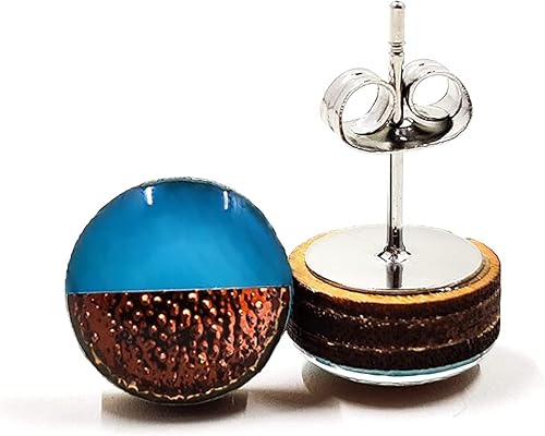 Miniatura 73 de Juego de aretes tipo dormilona de metal martillado de imitación de 0.394 pulgadas, aretes redondos para mujeres, niñas y hombres, hechos a mano