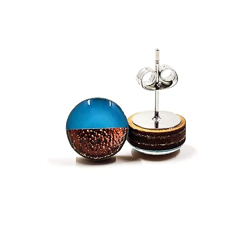 Miniatura 2 de Two Toned with Faux Hammered Metal 10mm Stud Earrings, Handmade, Posts for Sensitive Ears Stud for Women Men Girls (Desert Turquoise and Rose Gold