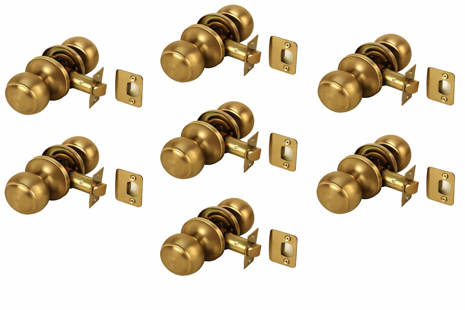 Hunta HANDLEZONE® Riva Passage Door Knobsets, Non-Locking Interior Door Knobs, Adjustable 60-70mm Latch, 7 Sets - Antique Bronze