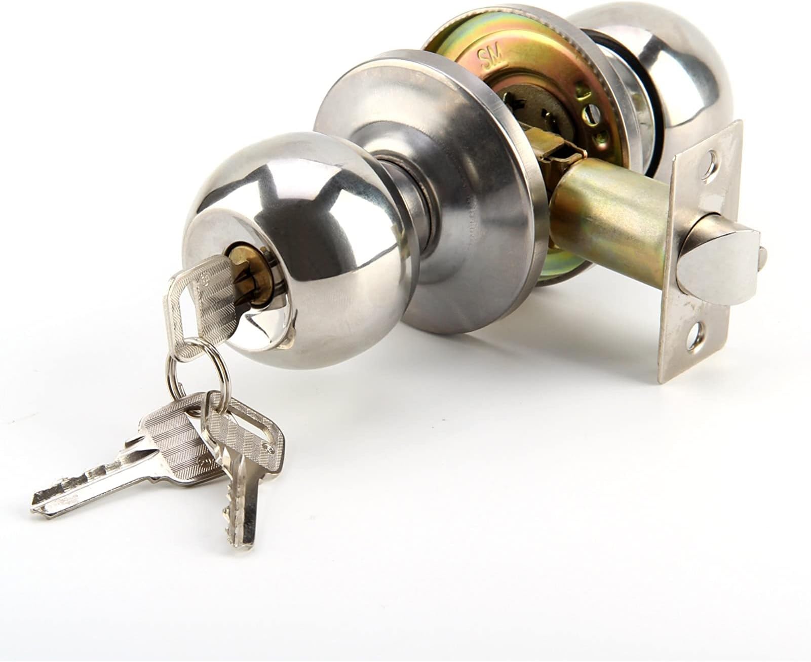 Entry Door Knob Doorknobs Entrance Door Knob Kit Room Door Lock Brushed Stainless Steel Lock Set Round Brushed Handles Privacy Passage for Bedroom Bathroom Home Office or Workplace (Three Keys)