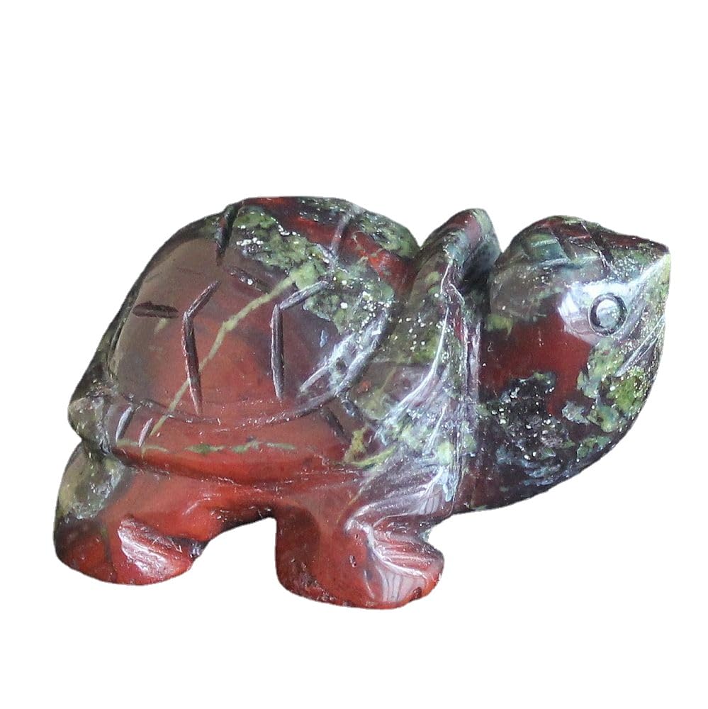 HLbshiHand Carved Gemstone Crystal Tortoise turlte Figurine Animal Statue Carving Office Home Decor Collections 1.5'' (Dragon Blood Jasper)