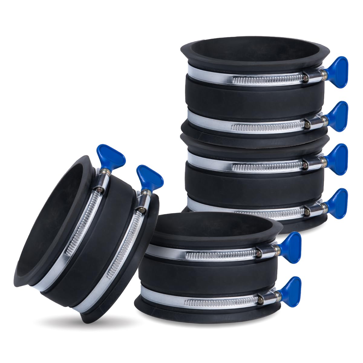 POWERTEC 70369-P4 - Manguito flexible de control de polvo de 4 pulgadas con abrazaderas de manguera ajustables, conector de manguito de goma para carpintería, accesorios de recogida de polvo y