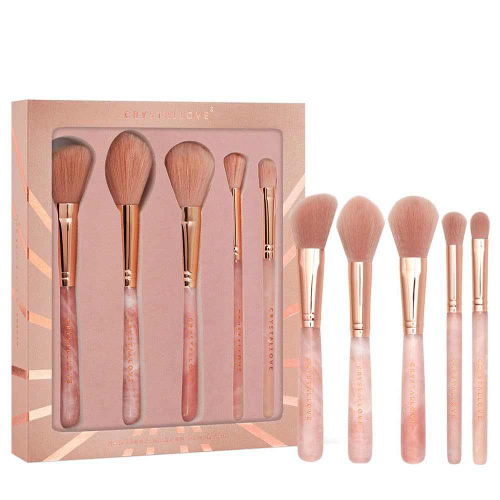 CRYSTALLOVE 5 Stück - Pinselset Makeup, Make Up Pinsel Set für Lidschatten Stiftung, Gesicht Pinsel Make-up, Blendable Blush Pinsel für Anfänger, Konturen, Highlights - Rosa