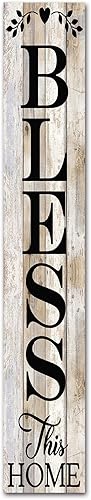 Cartel de Bless This Home, 8 x 63 pulgadas, madera vertical rústica para colgar en la pared, decoración de granja, regalo decorativo vintage para