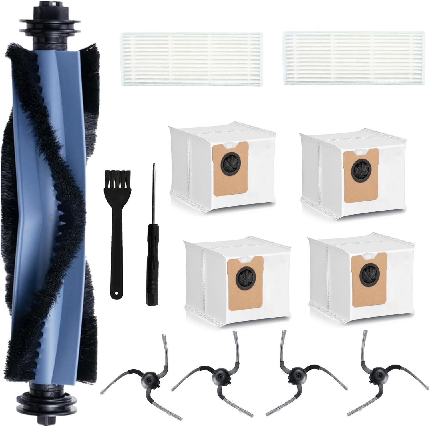 13Pack Replacement Parts for Eufy C10 Robot Vacuums – Accessories Kit with 4 Dust Bags, 4 Side Brushes, 2 Filters, 1 Main Brush, Cleaning Brush, and Screwdriver