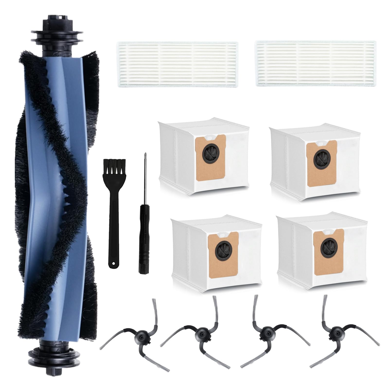 13Pack Replacement Parts for Eufy C10 Robot Vacuums – Accessories Kit with 4 Dust Bags, 4 Side Brushes, 2 Filters, 1 Main Brush, Cleaning Brush, and Screwdriver