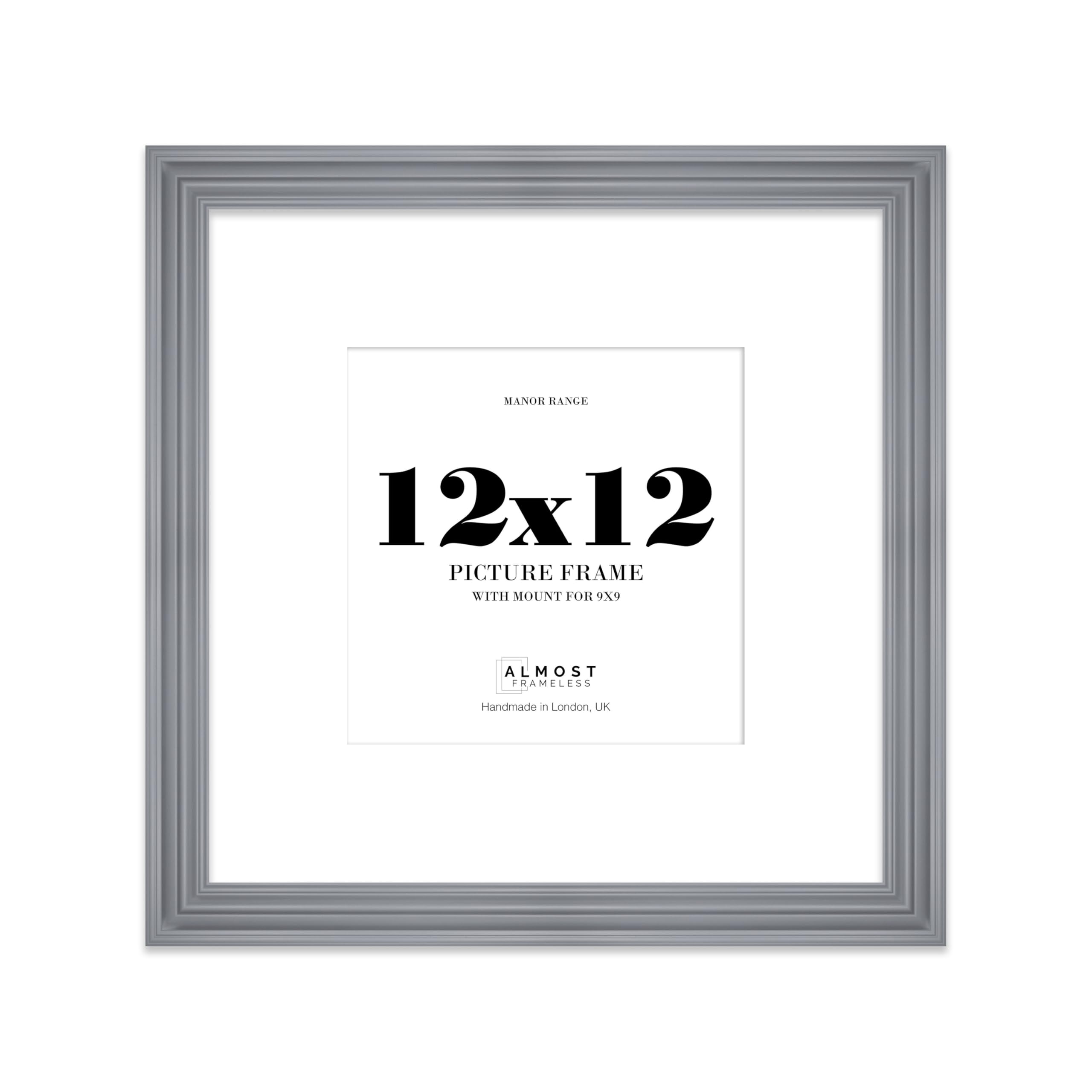 12x12" Grey Picture Frame - 12x12" Square Frame with 9x9" Mount for 12x12"/9x9" Pictures Vintage Style Decorative Wall Display Frame, 1 Pack