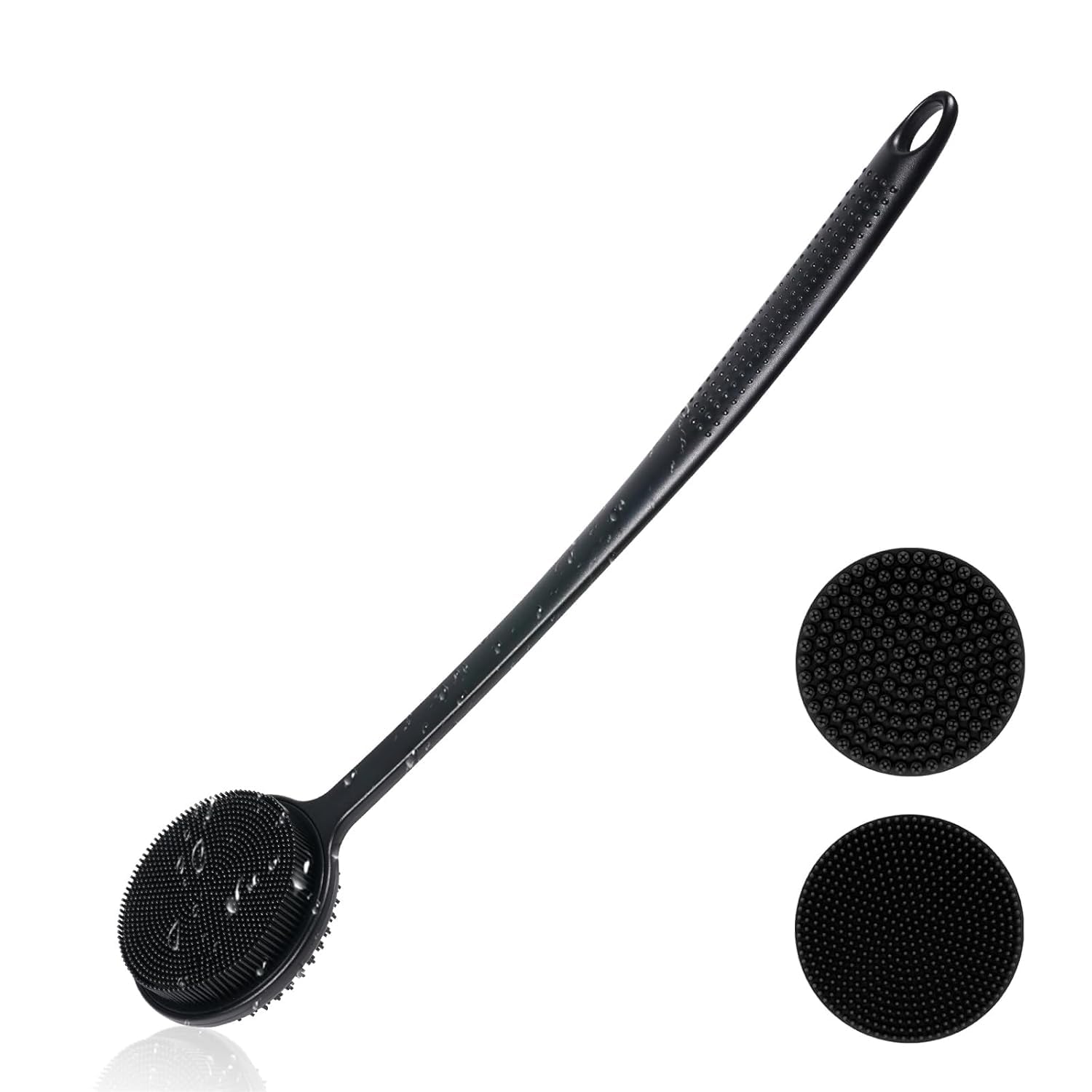 RAVIRANDAL Silicone Back Scrubber for Shower, Lengthen Bath Body Brush with Long Handle, Double Sided Shower Brush for Exfoliating and Massage Can Produce Rich Foam, Long Handle Back Scrubber for Men