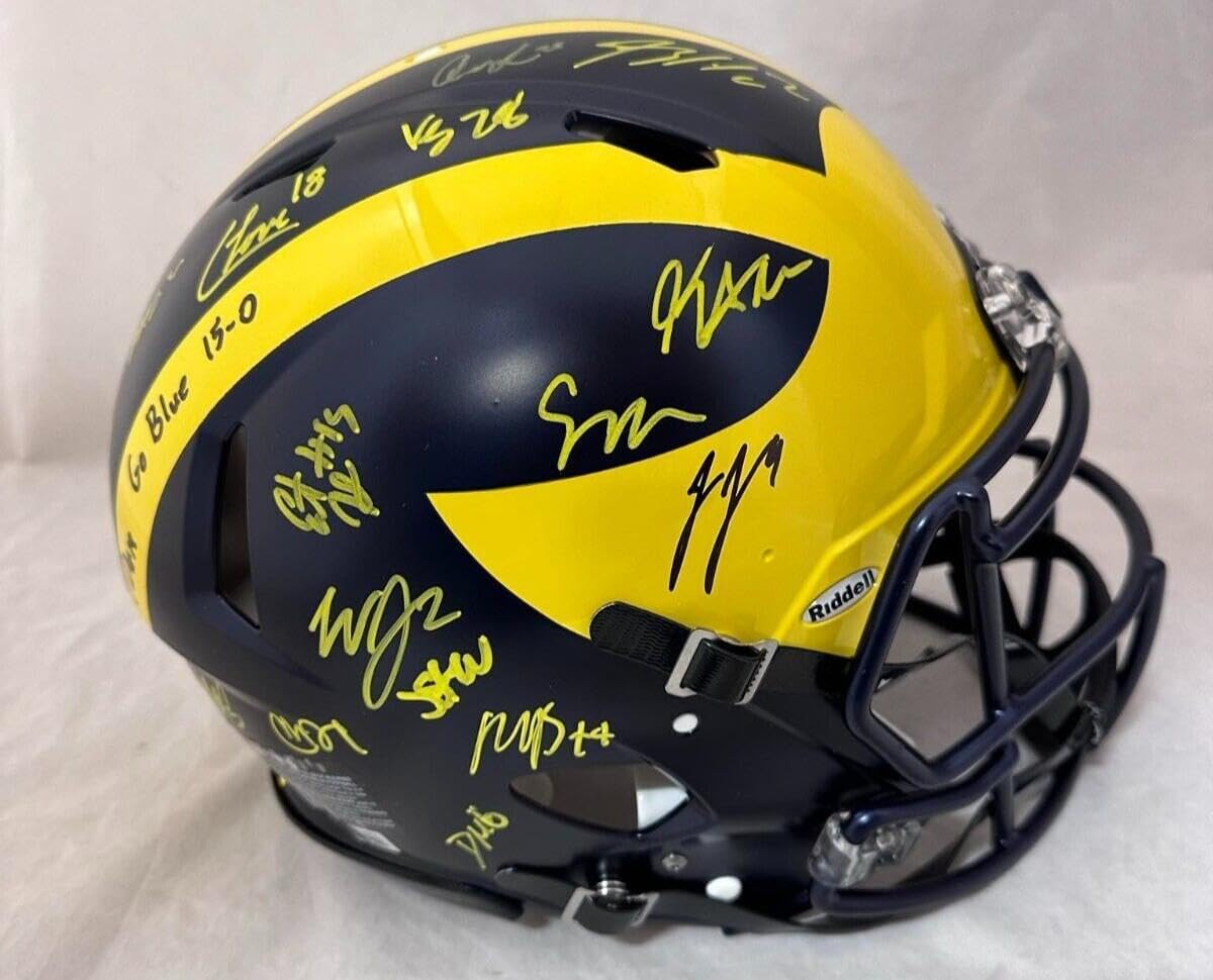 MICHIGAN SIGNED SPEED AUTHENTIC HELMET - JJ McCARTHY BLAKE CORUM & MORE W/INS. - Autographed College Helmets