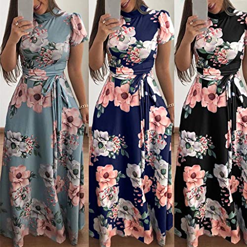Maxi vestidos femininos para o verão, vestidos casuais, manga curta, estampa floral, vestido maxi el