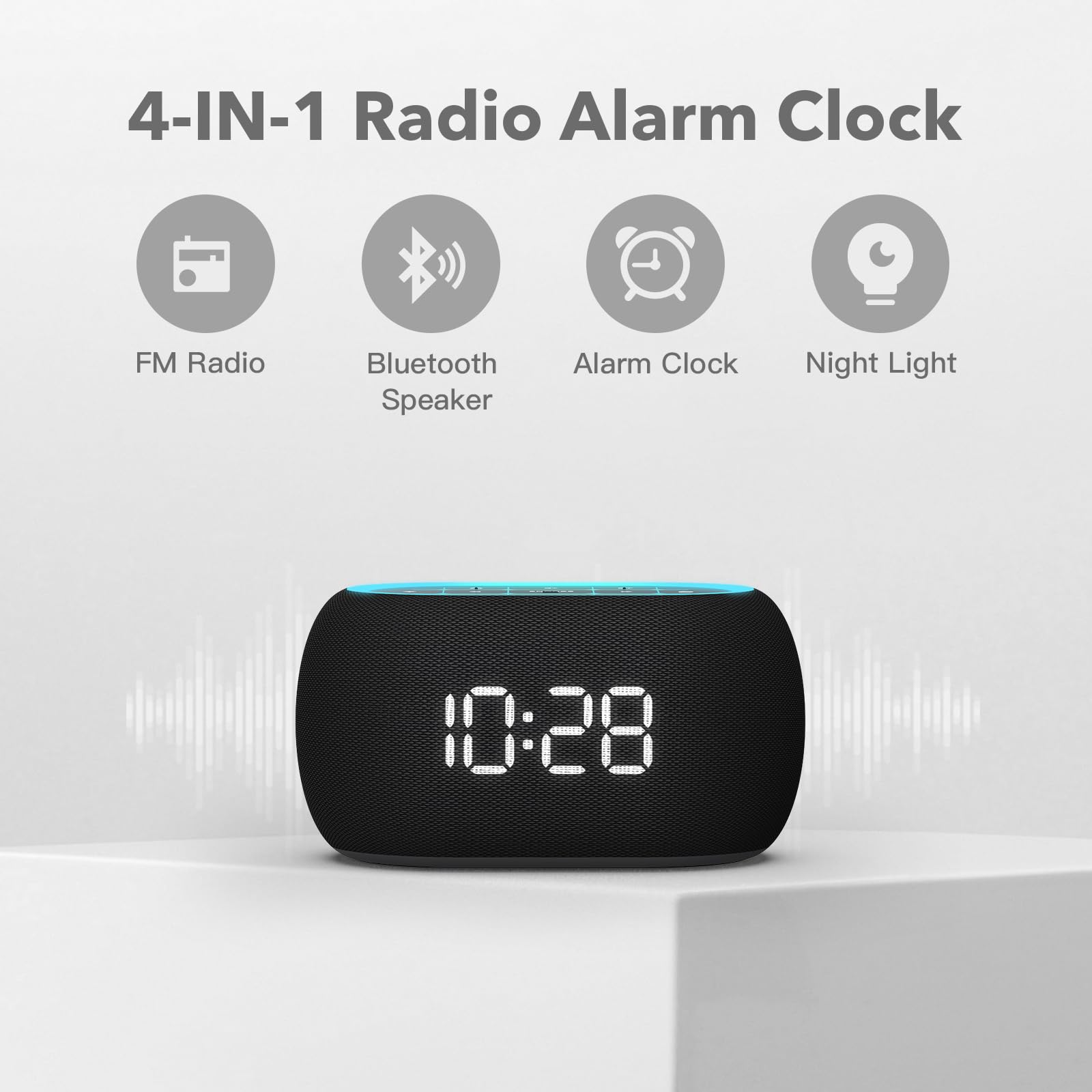Radiowekker Wekker Digitaal voor Draadloze Oplader, Wekkerradio Digitale met Bluetooth, USB-oplader, Dimbaar LED Display en Dual Alarm, Alarm Clock (Grijs)(Grijs