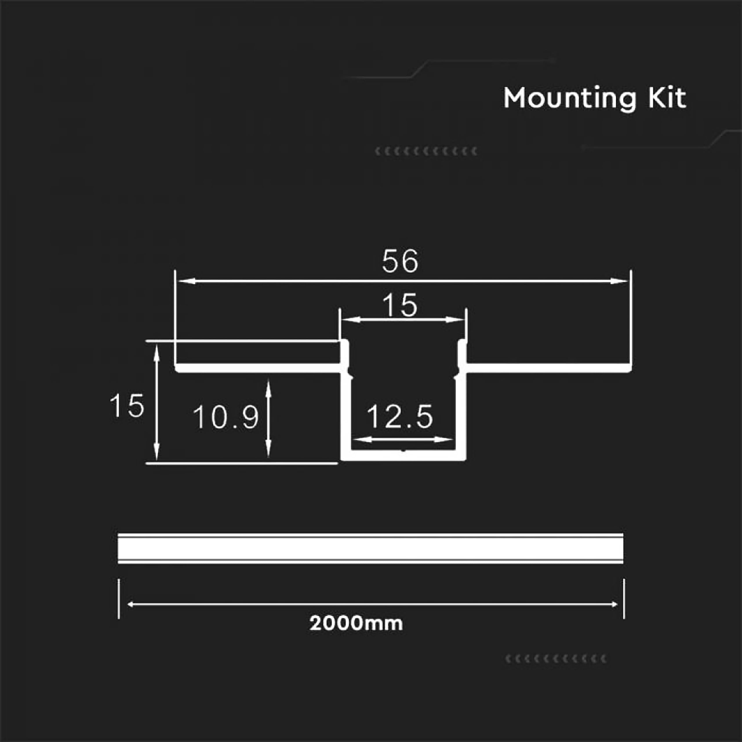 V-TAC 5x Profili per Strisce Led a Scomparsa da 2 METRI con Diffusore - (10 Metri Totali) - Profilo a Incasso da Parete e Soffitto per Striscia LED in Alluminio - Colore Argento - Misure 55 x 15 mm