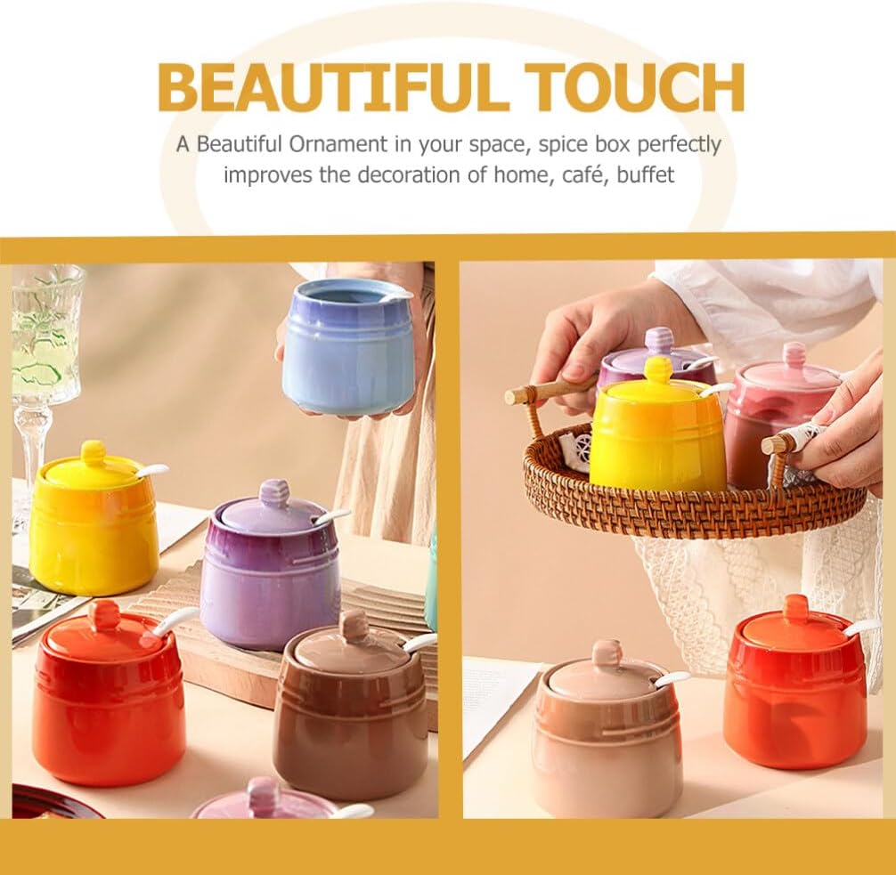 Luxshiny Ceramic Seasoning Jar with Spoon 2.24 Inch Spice Canister for Salt Sugar Condiment Storage Kitchen Container for Home Use