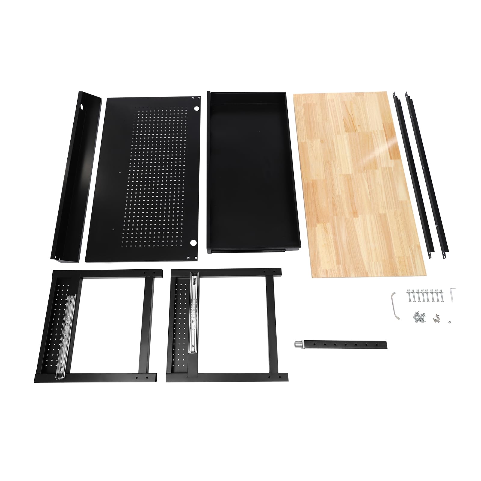 Banco de trabajo de altura ajustable, capacidad de 2000 libras, mesa de madera de caucho resistente con tablero de clavijas y cajones para carpintería, taller