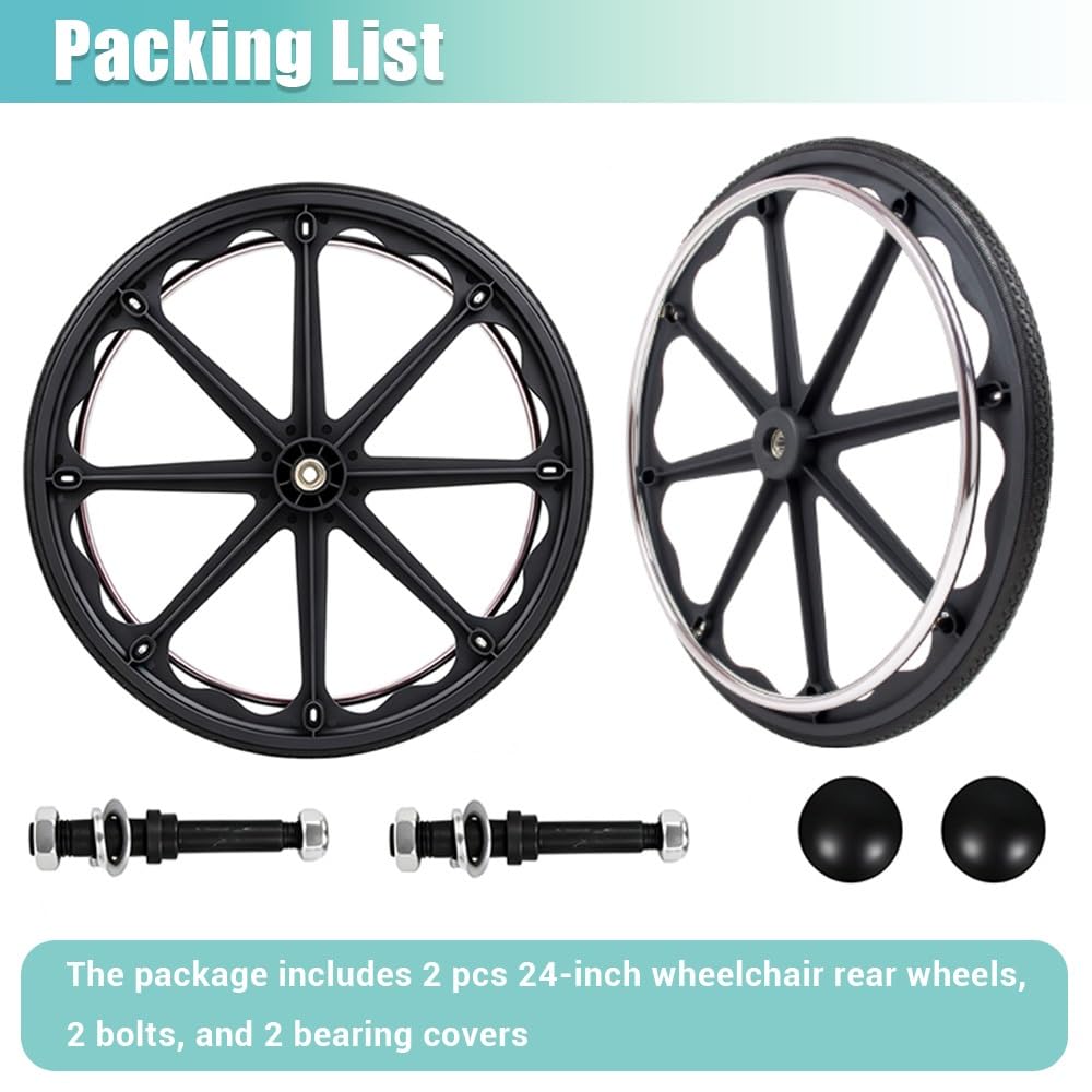 24 Pulgadas Ruedas Trasera De Recambio Para Silla De Ruedas, Ruedas Giratorias Con Rodamiento, Accesorios Manuales, No Neumáticos