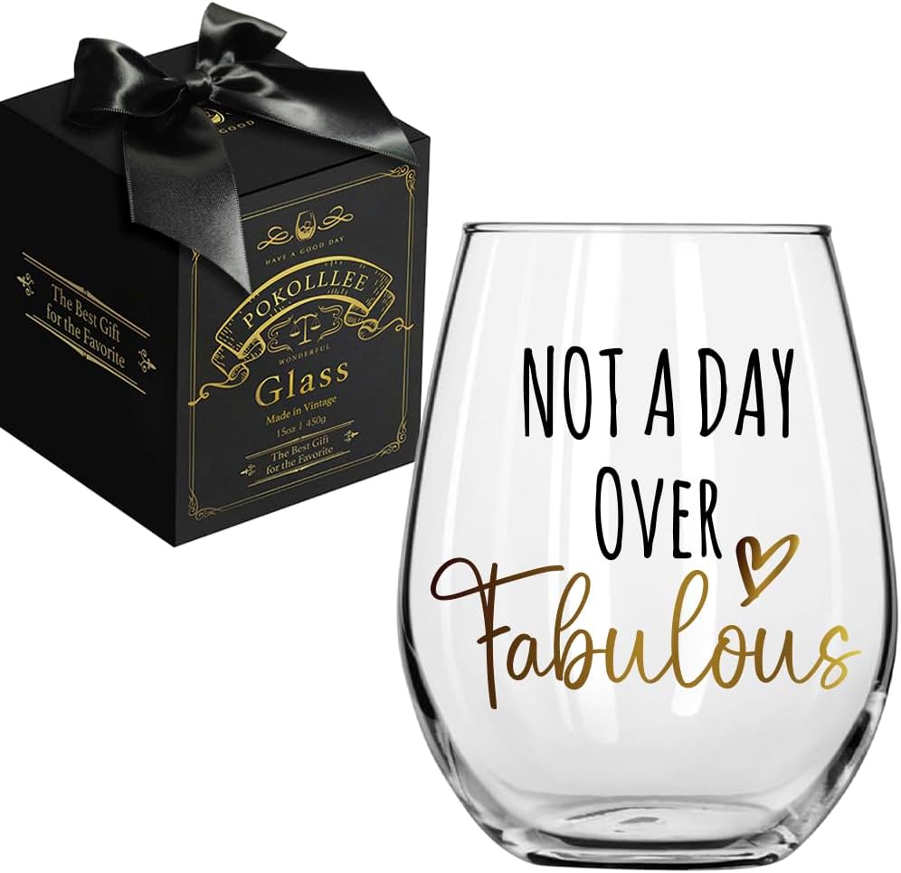 Not A Day Over Fabulous Wine Glass Birthday Gifts for Women, Happy Birthday Gift for Her, Funny Female Mothers Day Wine Glass Gifts for Mom Sister Friends, Christmas Gift for BFF Boss Coworkers Female