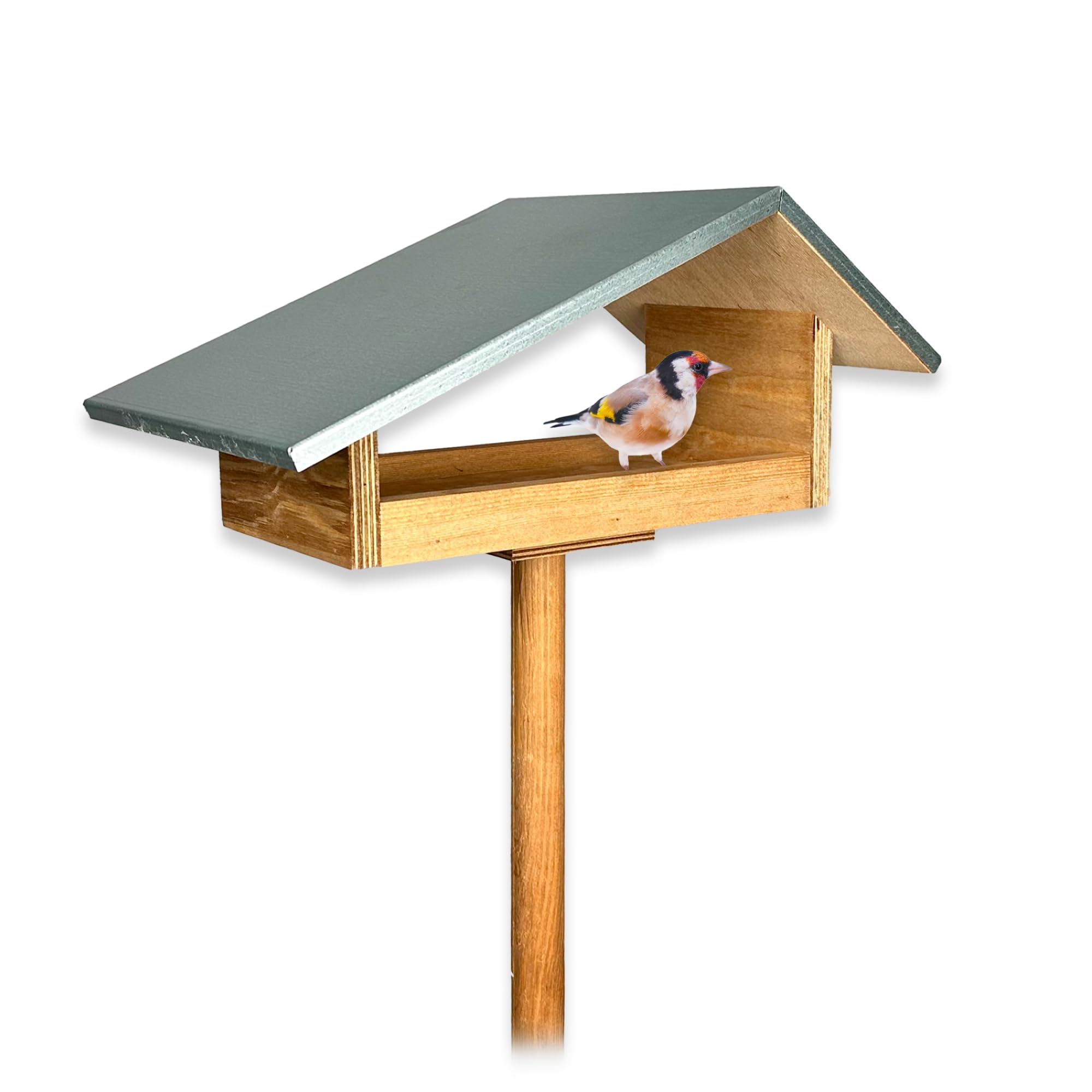 GARTENETAGE Design-Vogelfutterhaus mit wetterfestem Metalldach/massives Vogelhaus Holz mit Erdspieß/Vogelfutterhaus mit Ständer/Robustes Vogelhäuschen für Ihren Garten