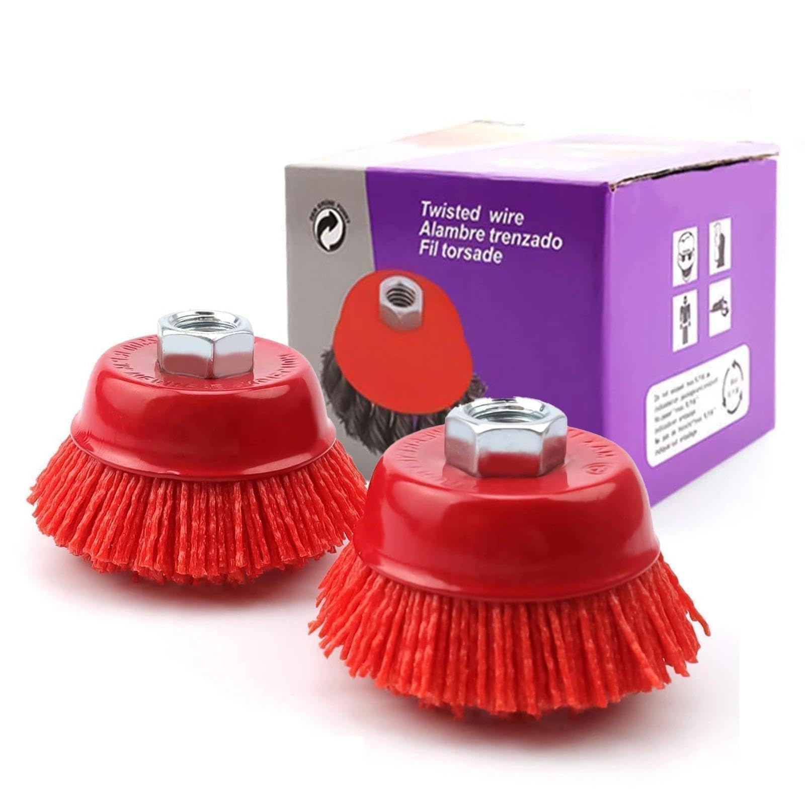 Drill Brush 2 Pieces Nylon Brush, M14 Thread Nylon Cup Brushes Diameter 65 mm Grinder Brushes for Deburring, Removing Rust and Paint